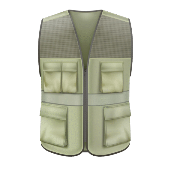 modern-vest-with-many-pockets-realistic-mockup-khaki-color-isolated-white-background-vector-illustration